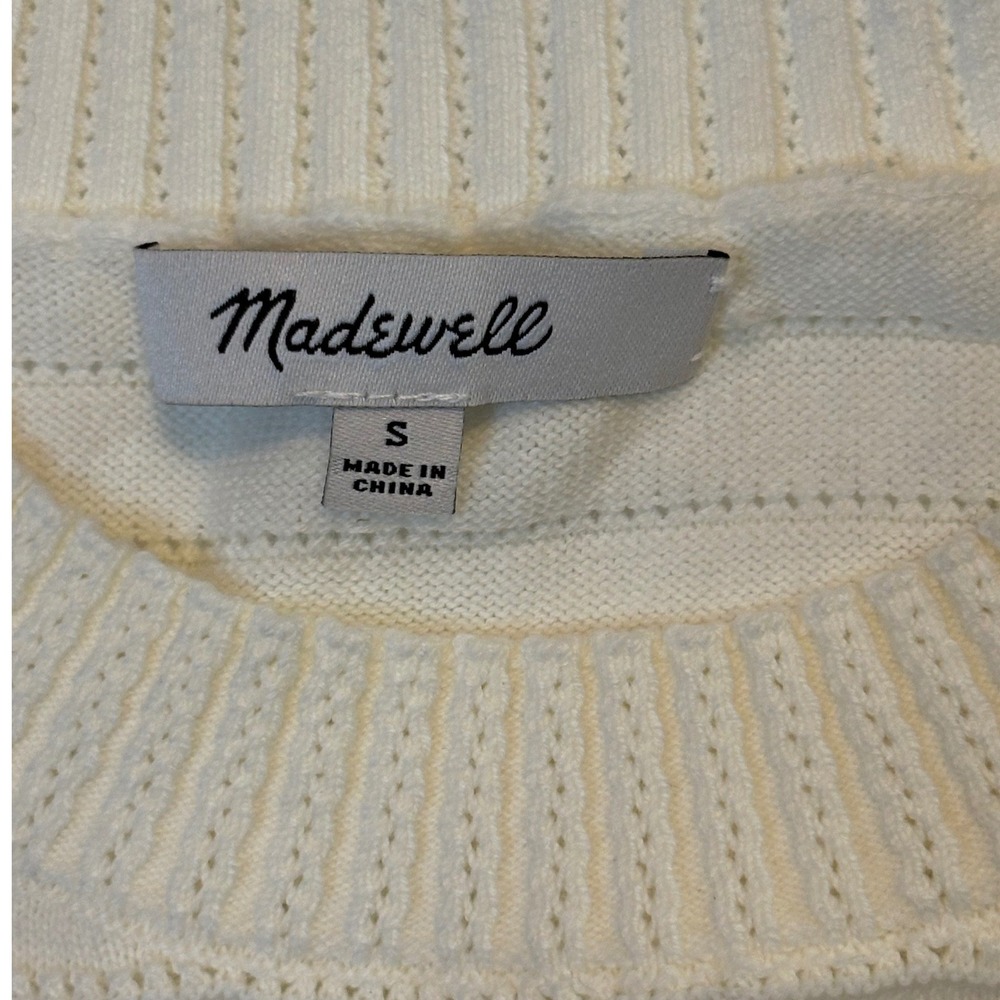 Madewell Sweater Women S Ivory Cream Short Sleeve Pointelle Stripe Knit Top NWOT - Picture 4 of 8